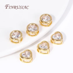 Trendy 18K Gold Plated Brass with Zircon Round/Heart Spacer beads,Separators For Beads,DIY Jewelry Making Supplies Wholesale