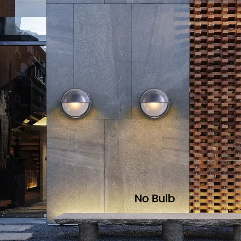 【NEW YEAR  】Round Outdoor Retro LED Wall Lamp E27 Waterproof Moisture Industrial Aluminium Glass Sconce Light Garden Porch Light