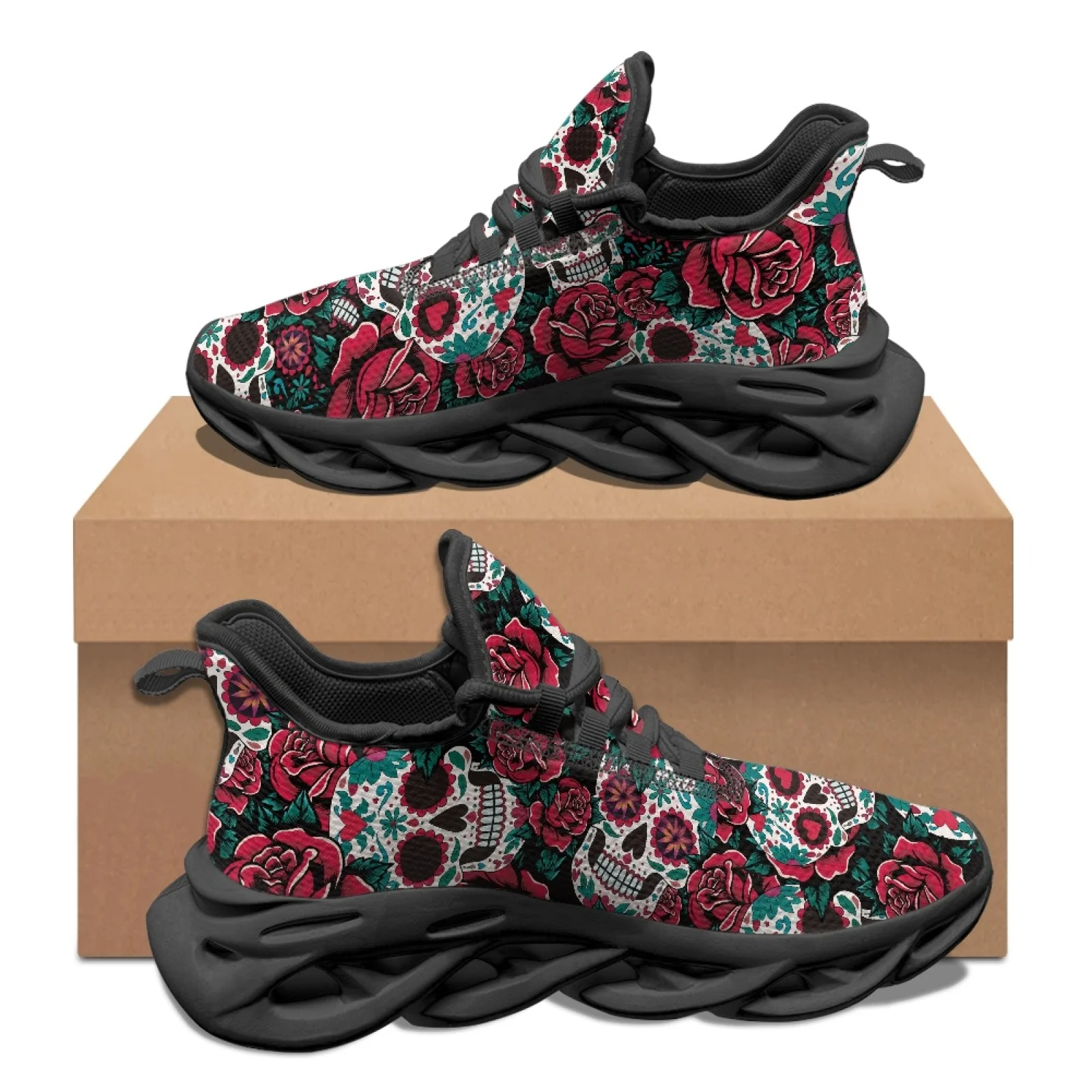 PENSTROLL Sugar Skull Rose Casual Fashion Sneakers Running Shoes for Walking Lace-Up Blade Shoes