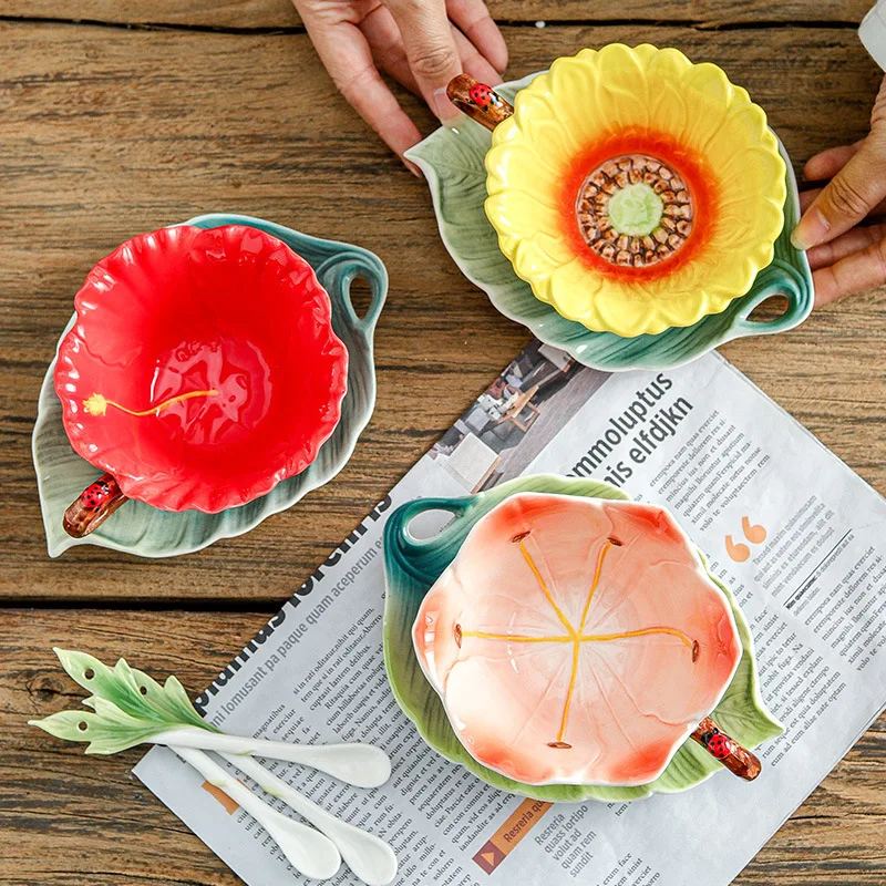 

High-quality Enamel Hand-painted Coffee Cup, Saucer with Spoon, Exquisite Color Box, High-end Artistic Coffee Cup