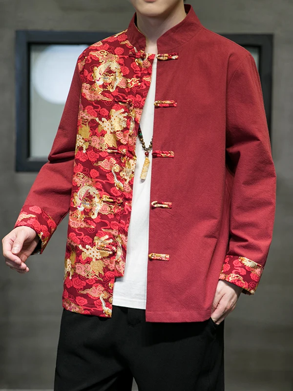 

Autumn Faion Men's Retro Patchwork Tang Suit Youth Large Size Zhongan Suit Button Stand Collar New Chinese Hanfu Jaet