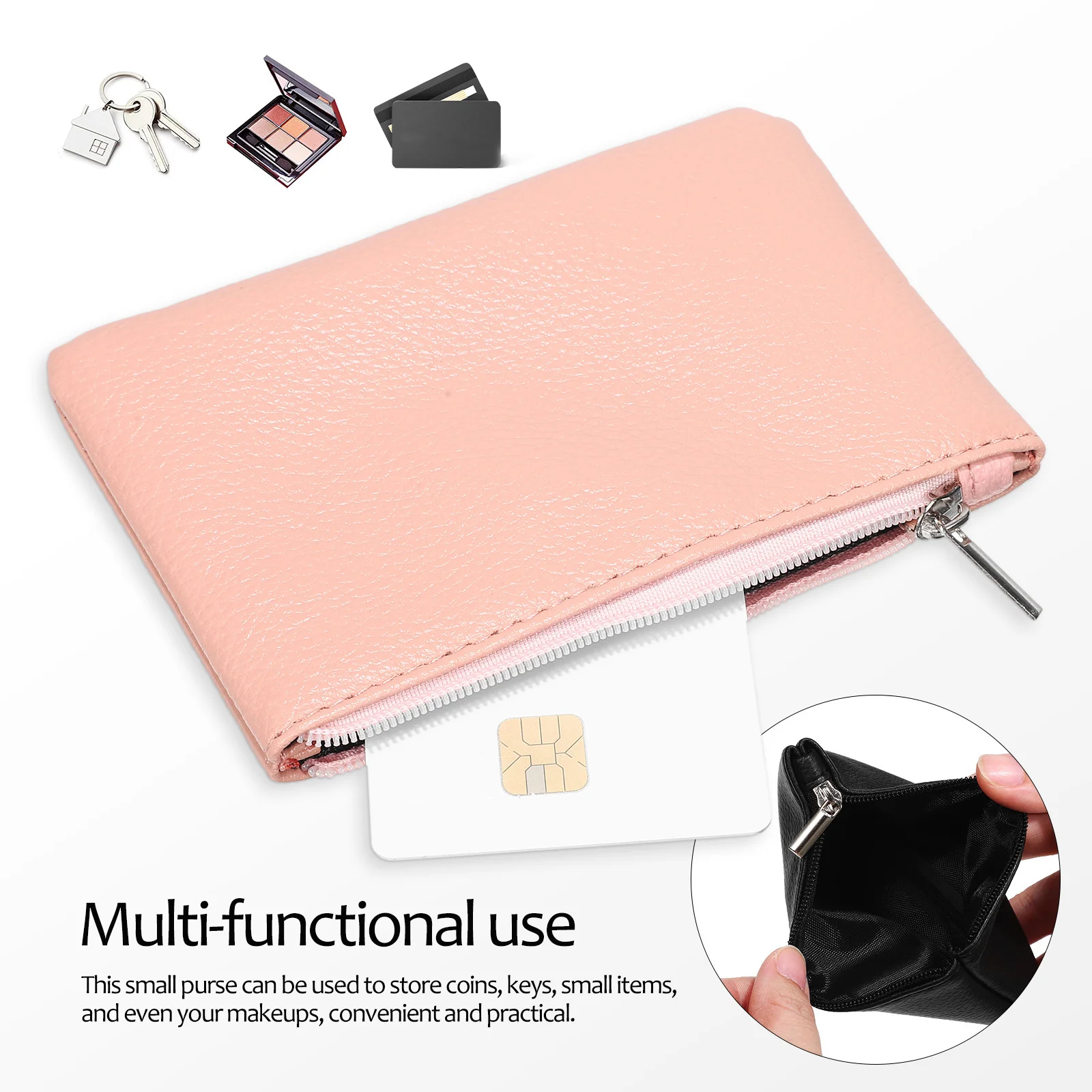 2pcs Zipper Coin Purse Stylish PU Small Wallet Compact Portable Change Purse For Women Mini Clutch