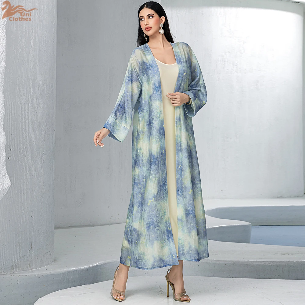Fashion Elegant Dubai Turkish Abaya 2 Piece Matching Set Muslim's Women Inner Under Dress Abayas Open Front Cardigan Suit Islam