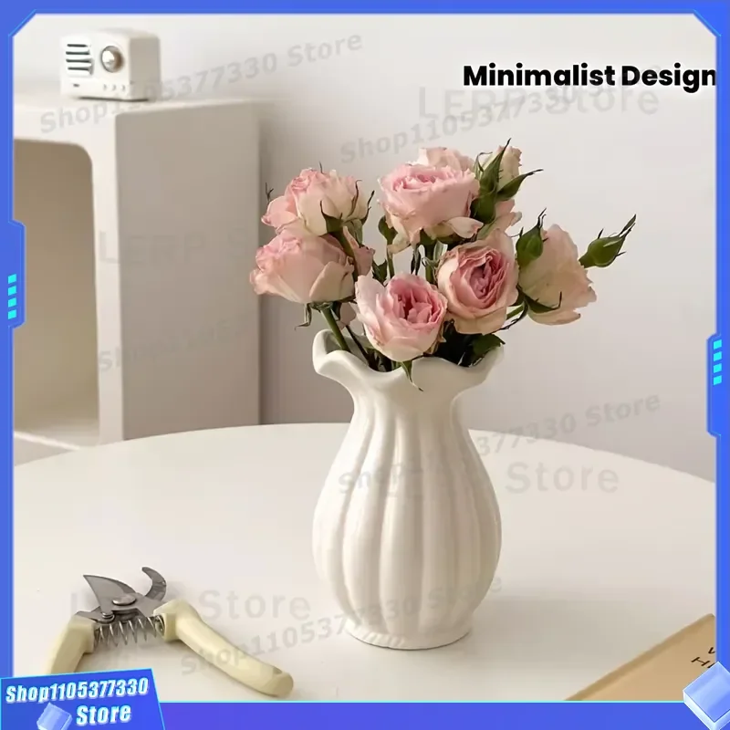 Nordic Minimalist Ceramic Vase White Interior Light Luxury Home Decor High End Design Flower Arrangement Soy Sauce Container