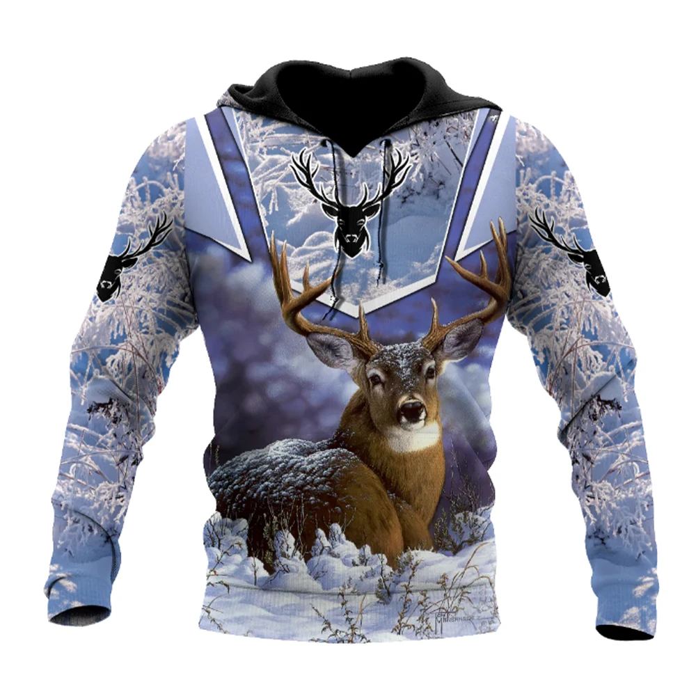 2024 Men\'s Fashion Hunting Loose Hoodie Large 3D Printed Animal Deer Super Large Hoodie Fashion Enthusiast