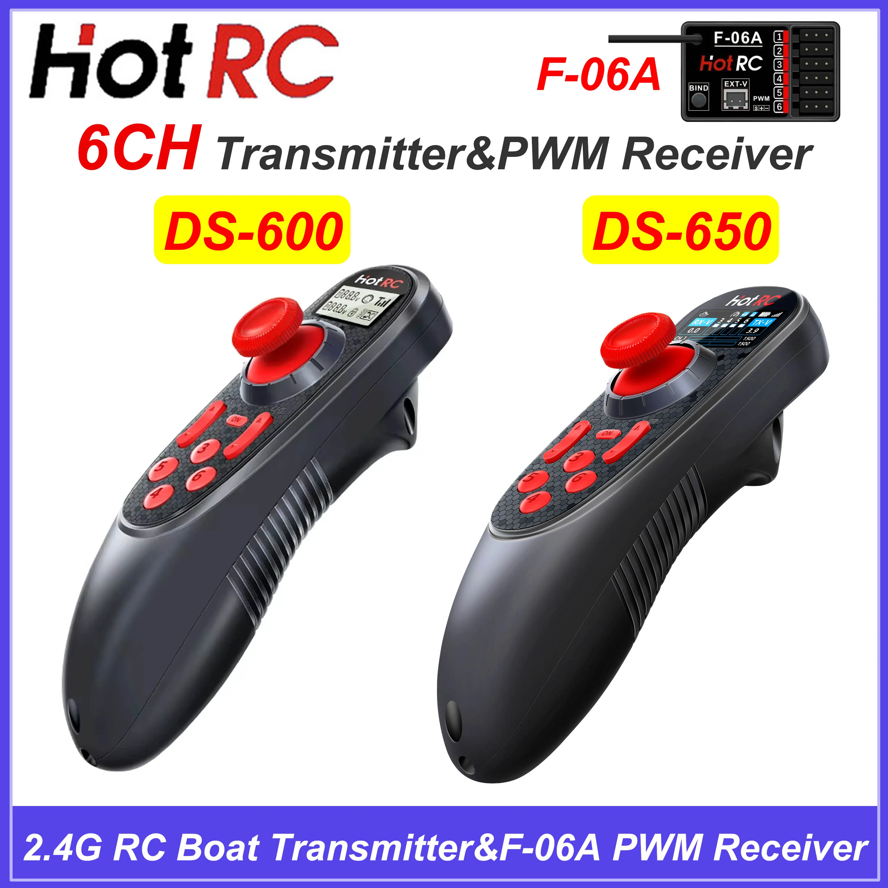 

HOTRC DS-600 DS-650 6CH 2.4G RC Boat Transmitter w/F-06A PWM Voltage Return Receiver Remote Controller for RC Car Ship Toy Parts