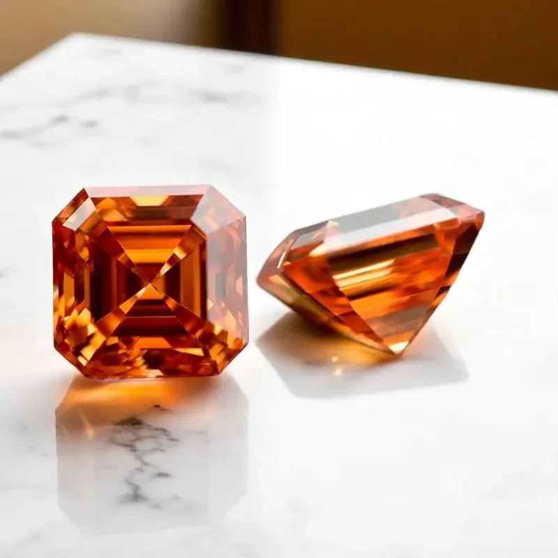 

Moissanite Stone Asscher Cut Orange Color with GRA Certificate Pass Diamonds Tester Gemstones for Jewelry Diy Making