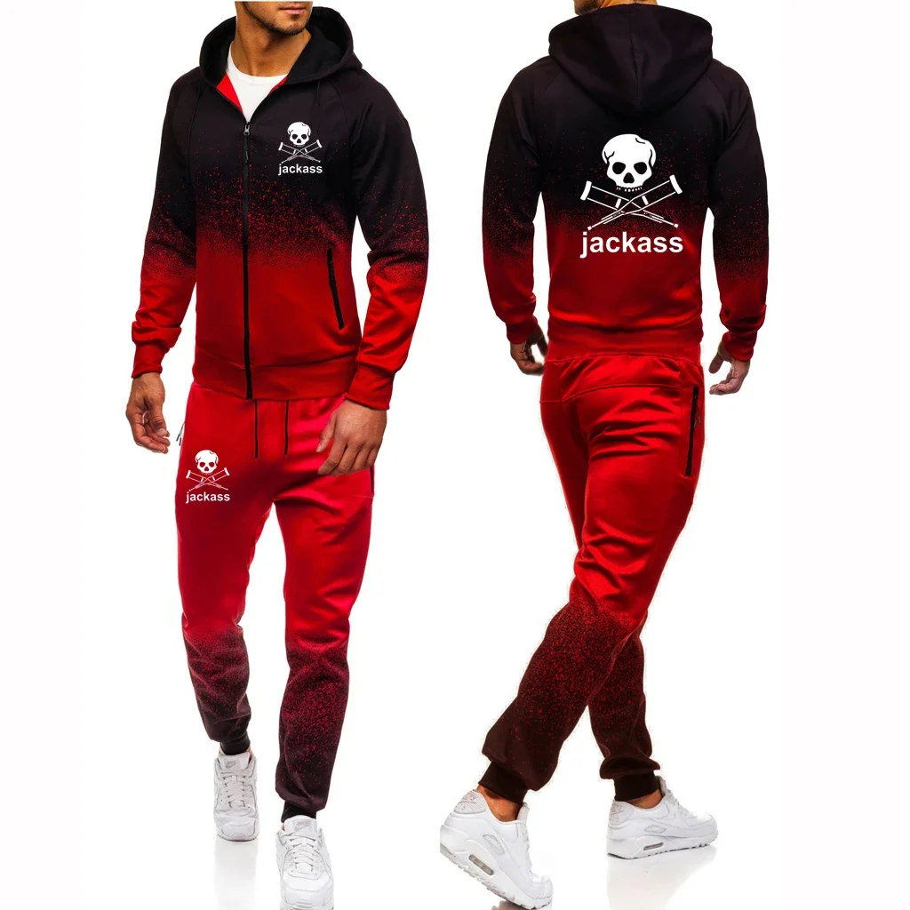 

Selling Suit New Jackass Forever Logo Printed Custom Made Men Zipper Hoodie Jacket Cardigan + Pants Casual Man Sportswear Set