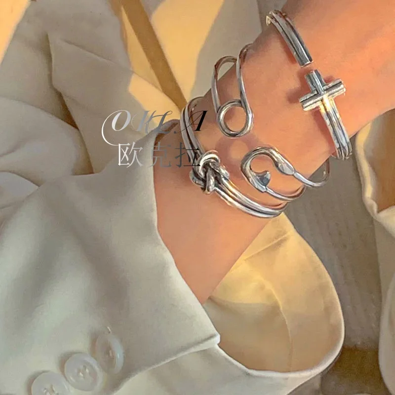 

OKLA Minimalist Stamp Bracelet for Women INS Fashion Creative Cross Geometric Vintage Punk Party Jewelry Gifts