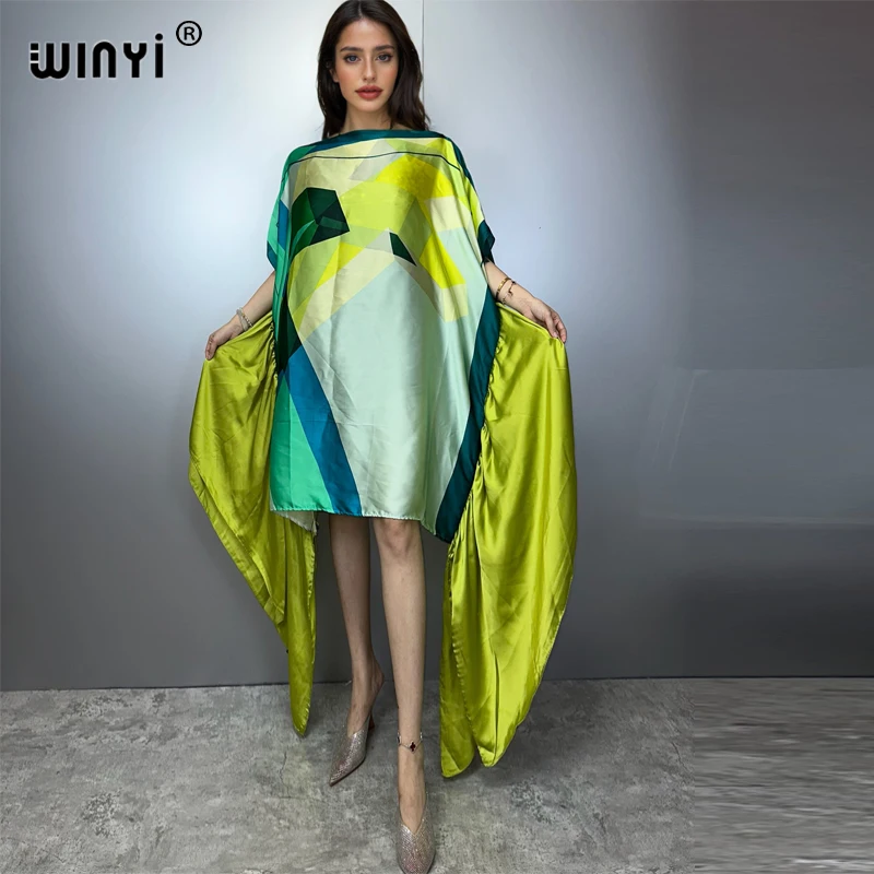 

WINYI boho Women summer fashion Evening holiday Beachwear Africa Lady kaftan holiday One-neck sexy elegant beach cover up dress