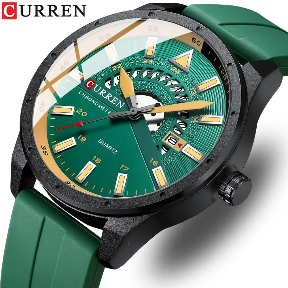 CURREN Heren Horloges Topmerk Luxe Quartz Horloge Mannen Mode Siliconen Band Leger Waterdicht Mannen Polshorloge Relogio Masculino