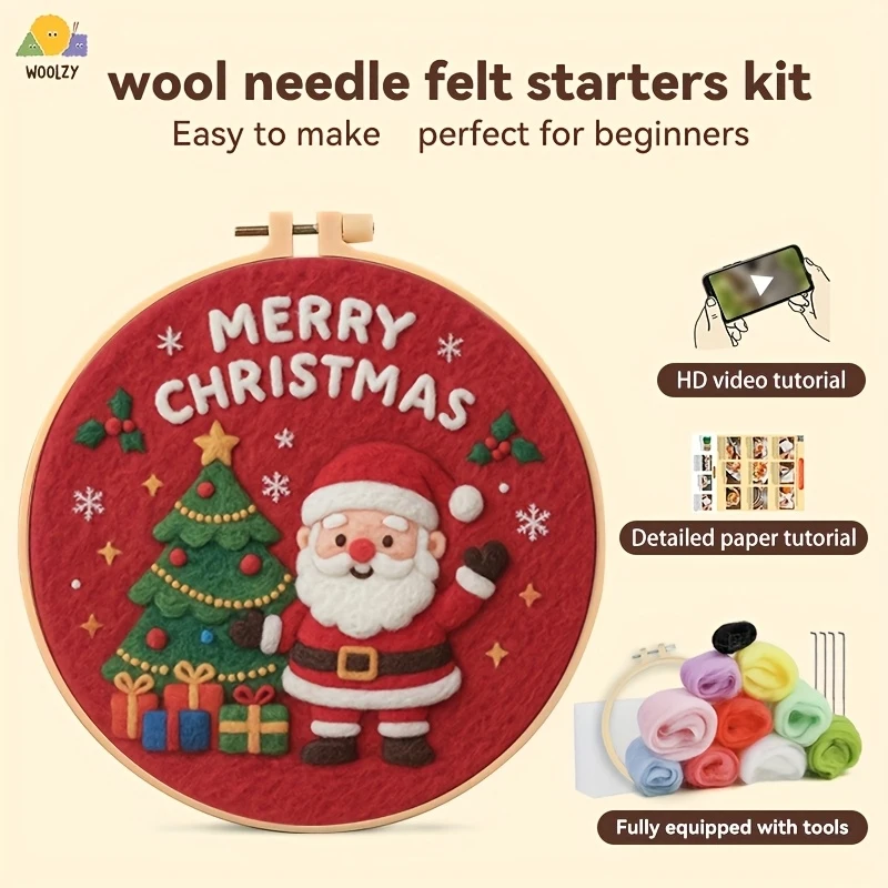 

Набор для вышивания фетровыми нитками «Дед Мороз и елка», инструменты для вышивания в технике панч-нидл, подходит для начинающих, новогодний декор и подарок