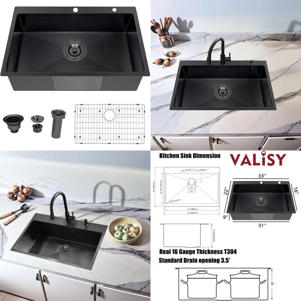 

Stainless Steel Single Bowl Kitchen Sink, 33 x 22 Inch, Topmount Drop-In, 16 Gauge Thick, Modern Bar Prep Sink for Kitchen Use