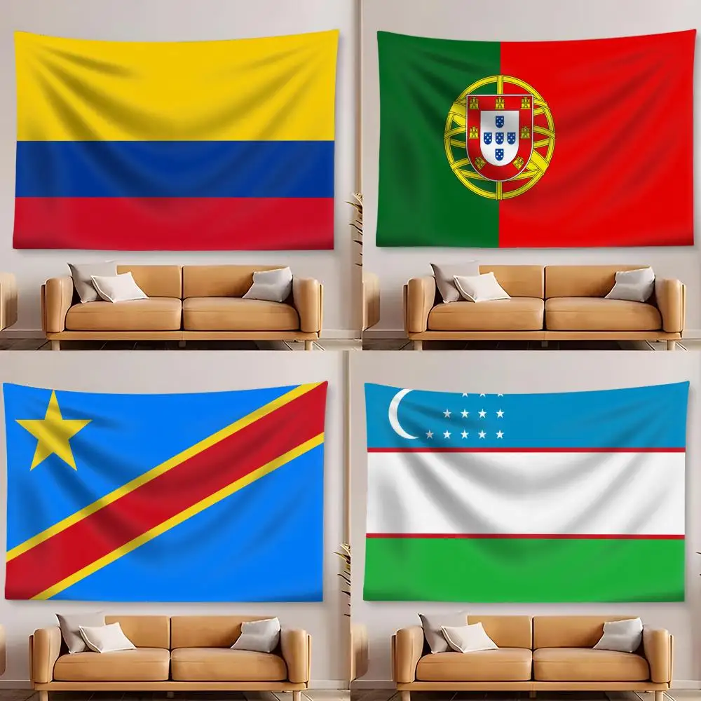 Colombia Portugal Flag Tapestry Aesthetic Wall Tapestry Microfiber Fabric Backdrop Boho Decor for Bedroom Living Room Dorm
