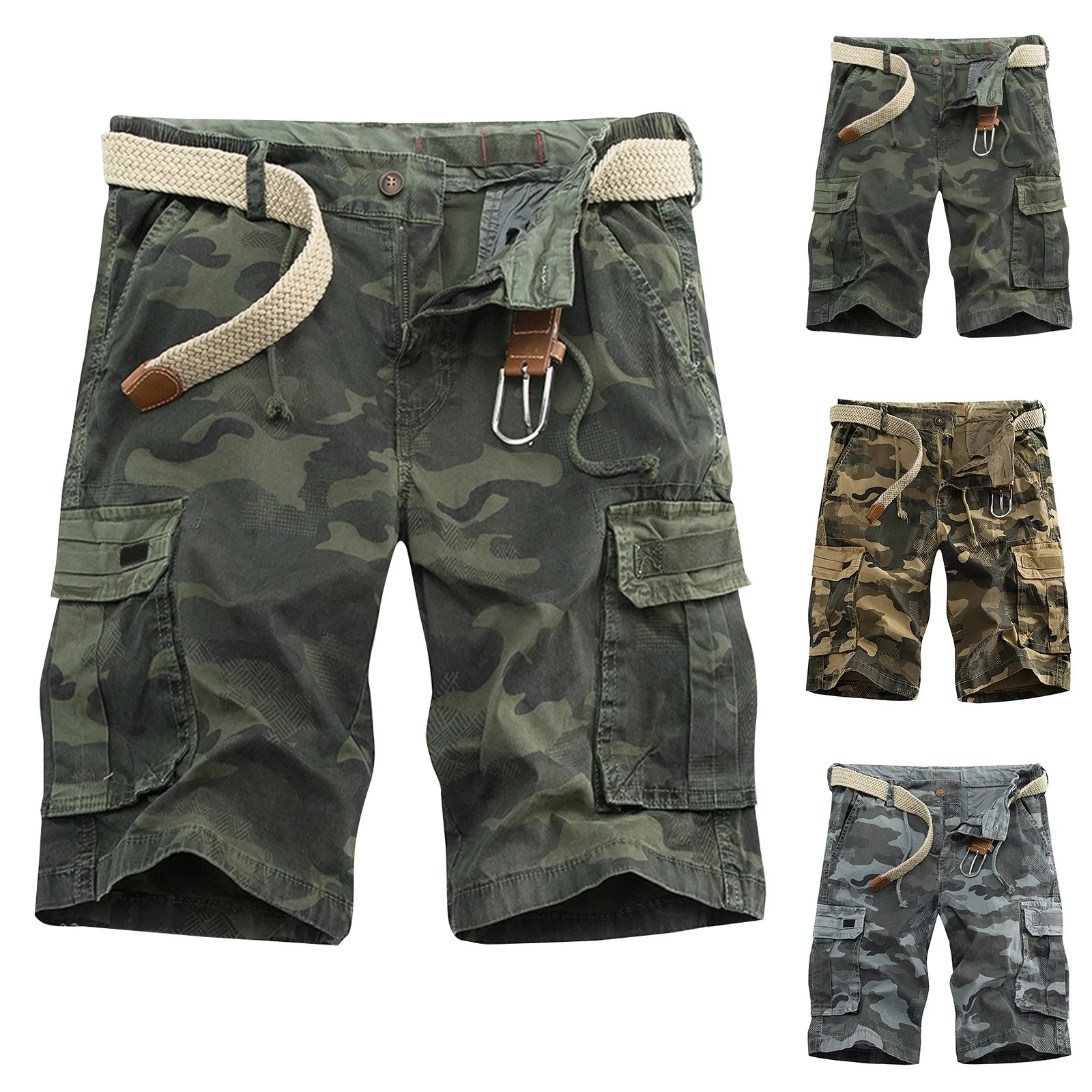 Pantalones cortos Cargo con bolsillos para hombre, ropa de trabajo con patrón de camuflaje, informal, a la moda, 2024