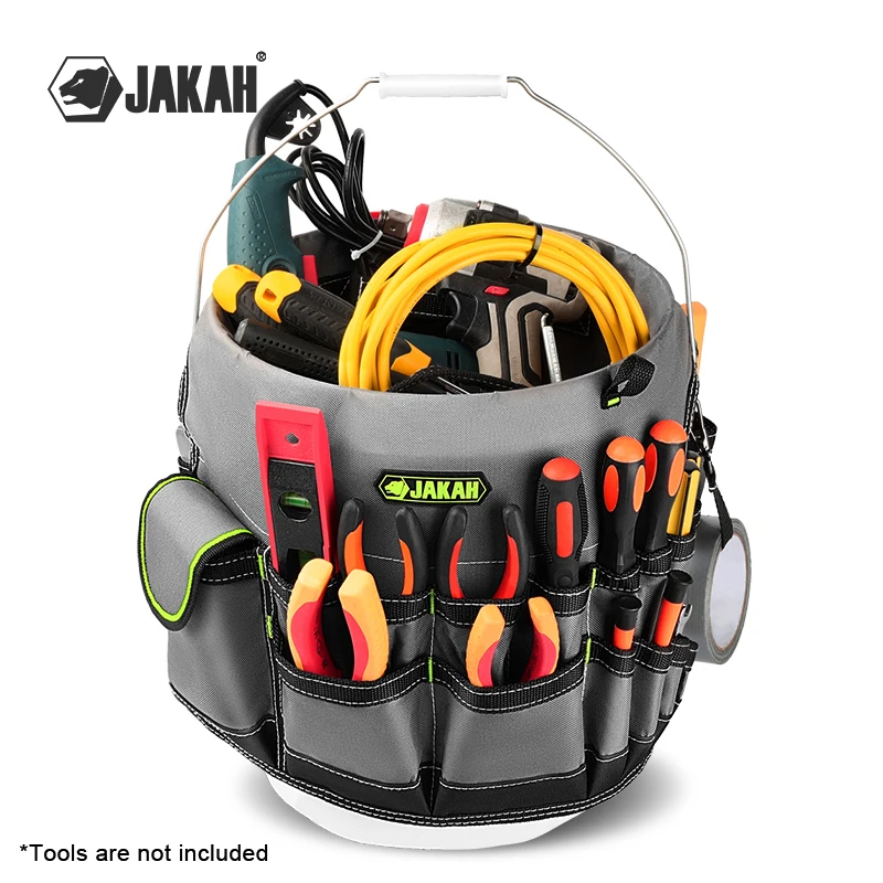 Organisateur d'outils à 31 poches pour un accès facile aux outils, construction résistante à l'eau, compatible avec les seaux de 3,5 à 5 gallons, JK-212