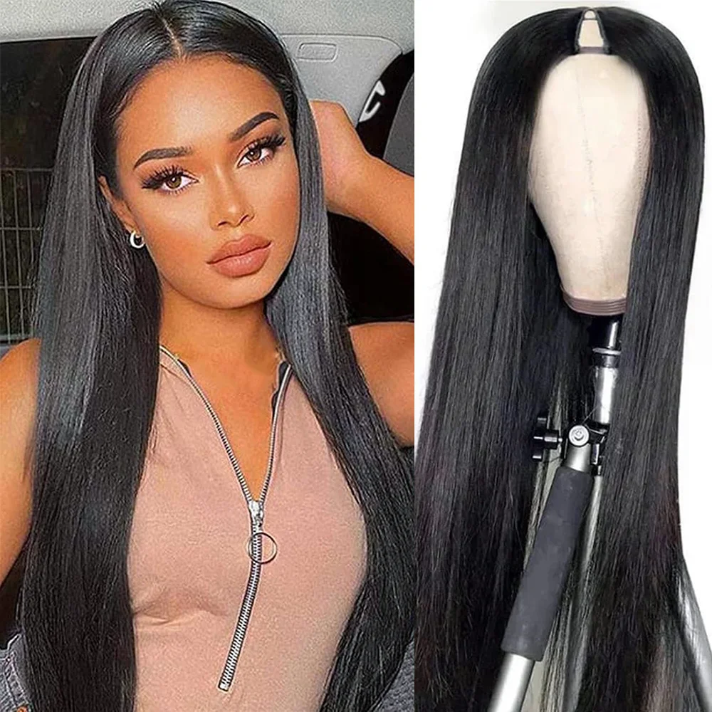 

200 Density Straight Hair V part Wig 16-32Inches Brazilian Wigs For Women 100% Human Hair Clip In Half Wig for Black Women