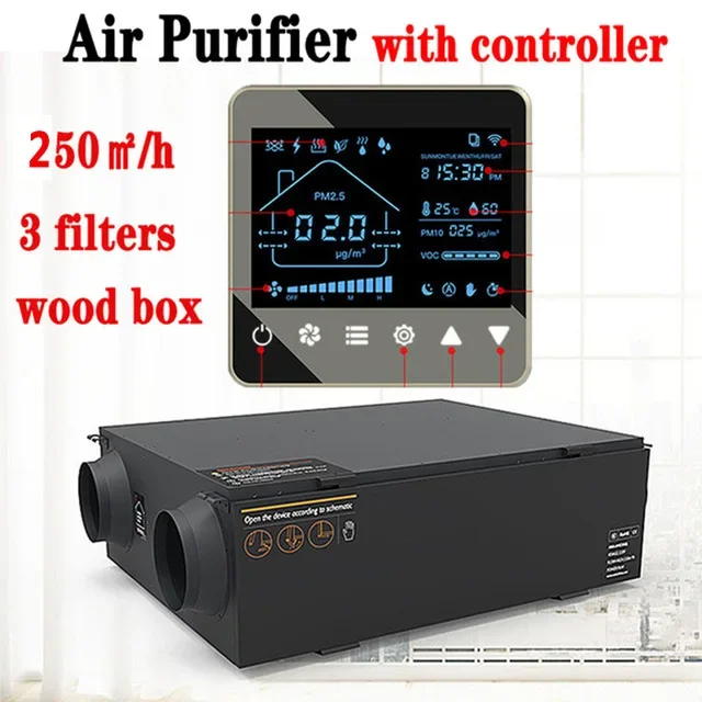 Purification Central Fresh Air Purifier System Fresh Air Full Heat Filter Exchanger Fresh Air System Controller Thermostat