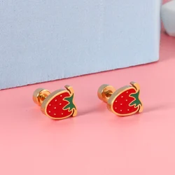 LUXUKISSKIDS Color Acrylic Heart Animal Strawberry Piercing сережки Cute Earrings Woman/Girl Stud Surgical Steel Hyposensitivity