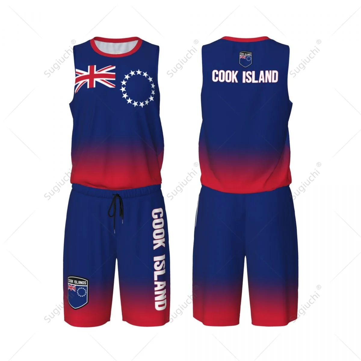 Men Cook Islands Flag Basketball Jersey Set Mesh Shirt & Pants Sleeveless Exclusive Team-up Custom Name Nunber Unisex