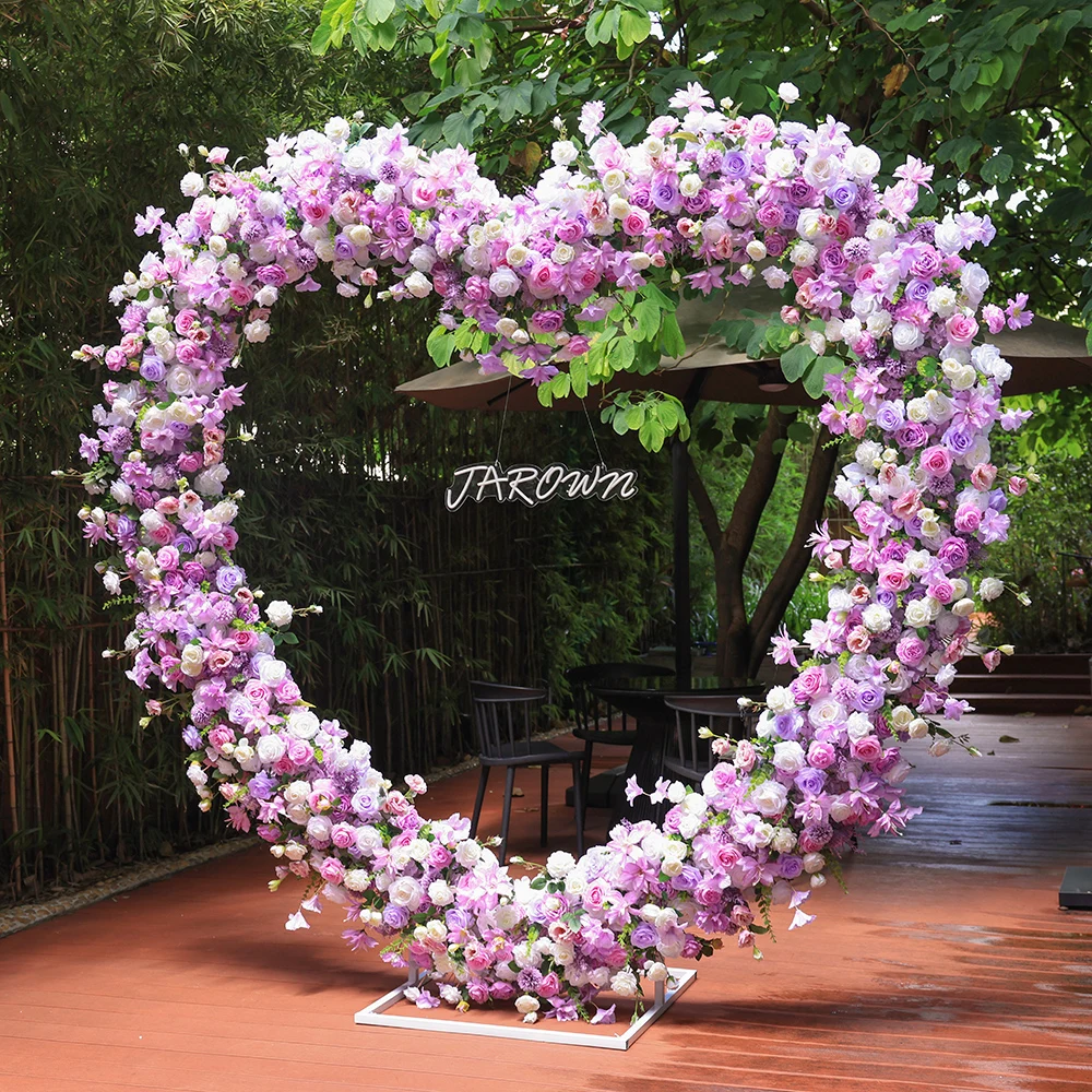 

Wedding Flower Arrangement Customized Purple Series Rose Peony Love Heart Shape Floral Runner Outdoor Arch Decor Event Props