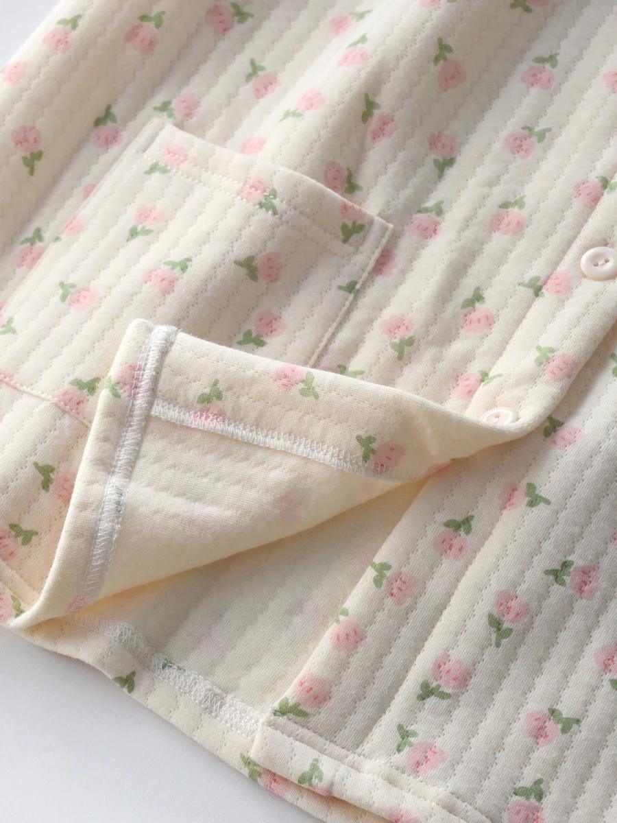 

Thiened Pure Cotton Long Sve Spwear Set для женщин с кружевным дизайном, осенне-зимняя теплая домашняя одежда, открытый кардиган с V-Ne