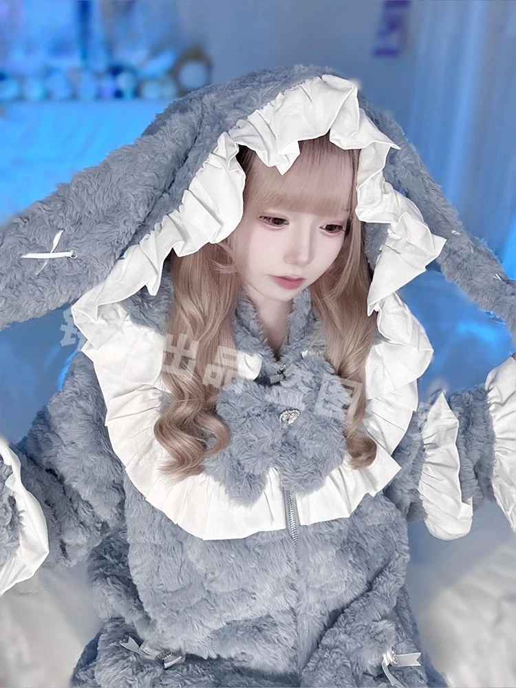 Mode Dame Warme Mäntel Y2K Subkultur Massenproduzierten Stil Casual Hoodie Kaninchen Winter frauen Lose Dicke Kapuze Jacke