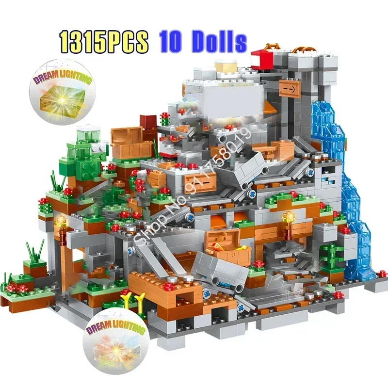 Hot Toys 1315PCS Compatible My World Building Blocks Mountain Cave Villages Figures 21137 Model Building Children Toys