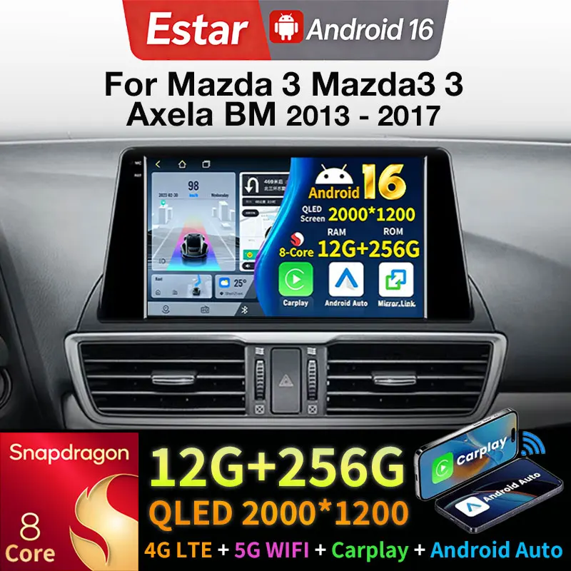 Radio para Auto con Android 16 para Mazda 3 Mazda3 3 Axela BM 2013-2017, Carplay Inalámbrico, GPS, Reproductor Multimedia, Navegador, Unidad Principal Estéreo