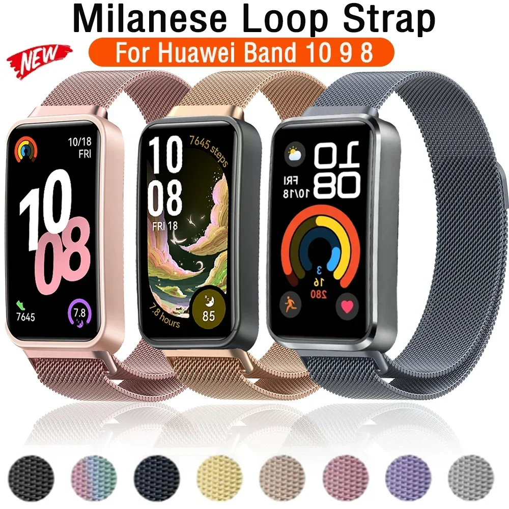 Milanese Loop Strap für Huawei Band 10, Edelstahl, bequemes magnetisches Armband, austauschbares Huawei Band 9 8 Gürtelarmband