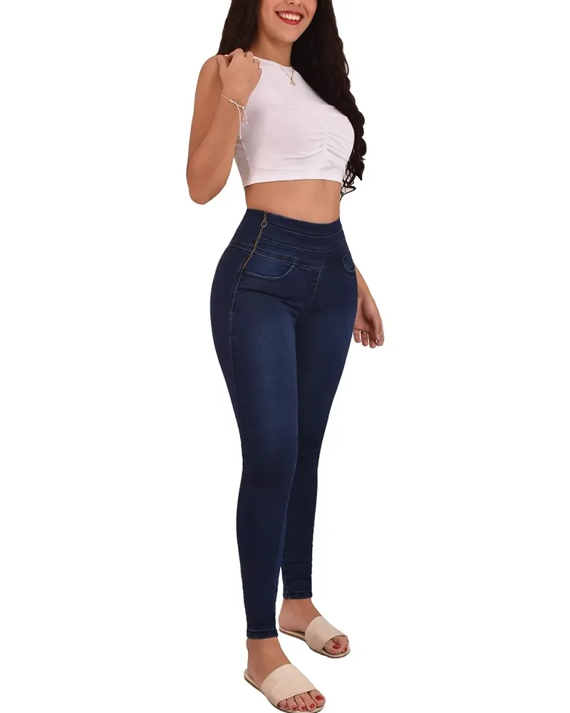 High Gathering Buttocks Lifting Pencil Jeans Lady High Waist Vintage Long Pants Narrow Straight Leg Wrap Hips Casual Trousers