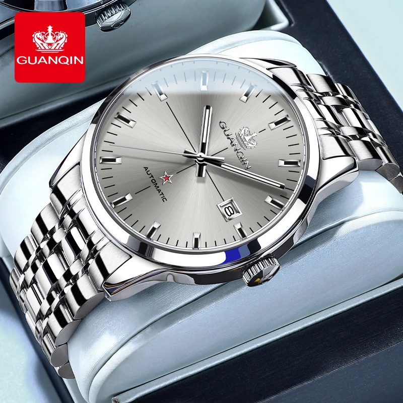 GUANQIN Men's Watches Luxury Business Fine Steel Original Brand Automatic Mechanical Wristwatch for Man Waterproof Luminous Date