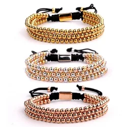 Handmade 4mm Copper Beaded Bracelet Woven Adjustable Gold Plated Beads Bracelets for Women Men Multilayer Beaded Pulseras