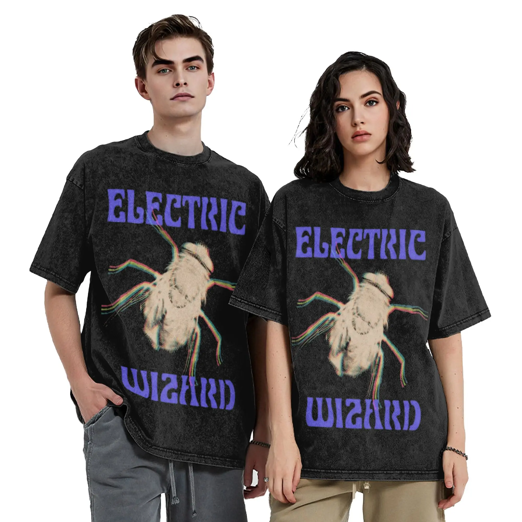 Electric Wizards Heavy Metal Washed T Shirt Streetwear Hip Hop Vintage T-Shirt Tee Shirt Men Women Short Sleeve Harajuku Graphic