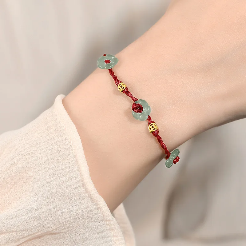 Fashion Hand Braided Bracelet Lucky Flower Coins Pearl Bangle Women Friends Gift Small Delicate Senior Bracelet Size Adjustable