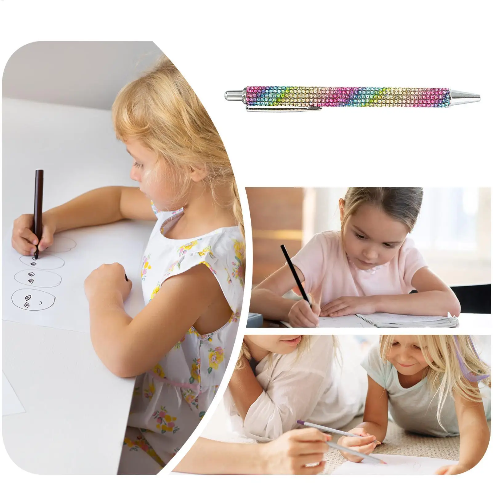 Caneta esferográfica pérola strass caneta esferográfica tinta retrátil strass luxo bonito rosa ouro metal papelaria