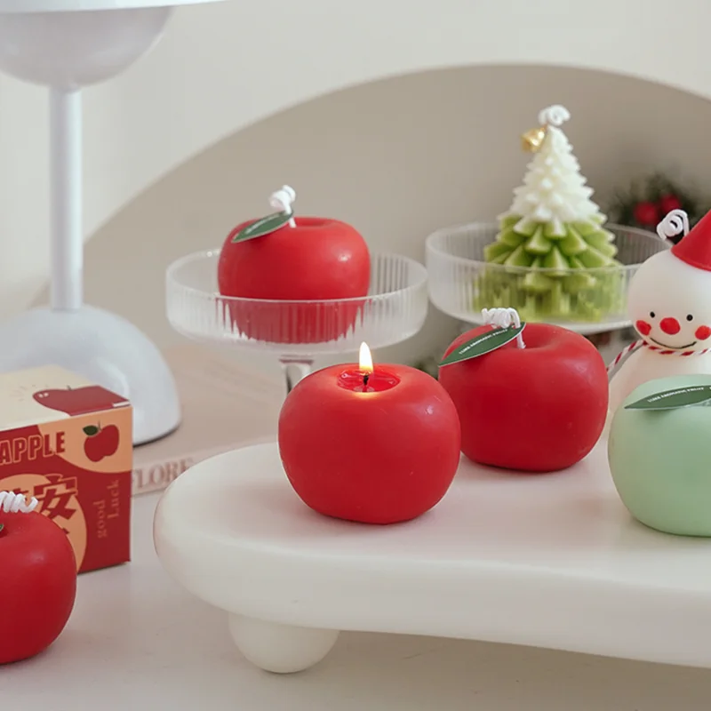 

10Pcs Apple Shape Scented Candle Home Birthday Party New Year Decoration Christmas Gift Cute Fruit Candles Wholesale