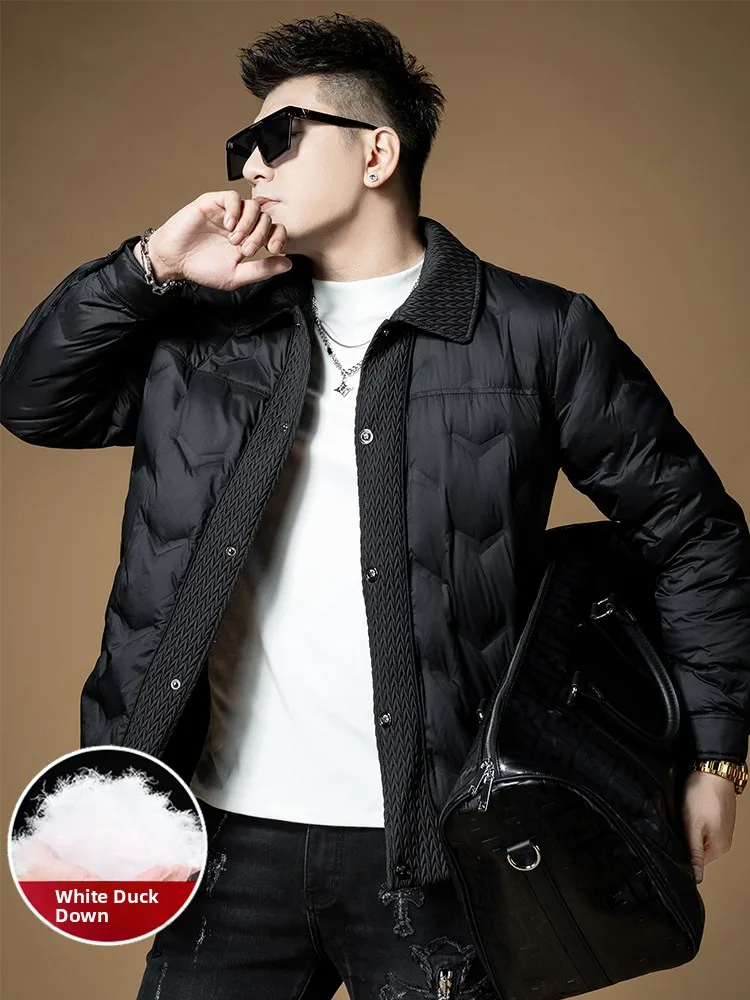 

Мужская пуховая куртка Зима 2026: Новинка, трендовый бренд, отложной воротник, белый пух, легкая и теплая верхняя одежда для молодежи