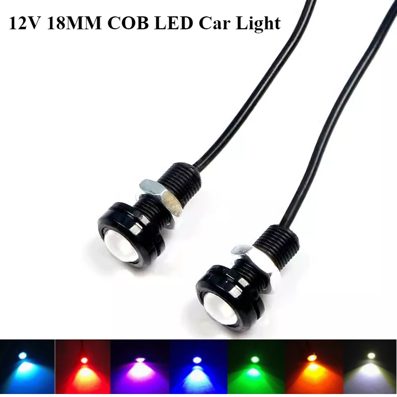 18MM COB LED Car Eagle Eye Light 12V DRL Daytime Running Backup Marker Parking Signal Fog Light Waterproof Red Yellow Blue White