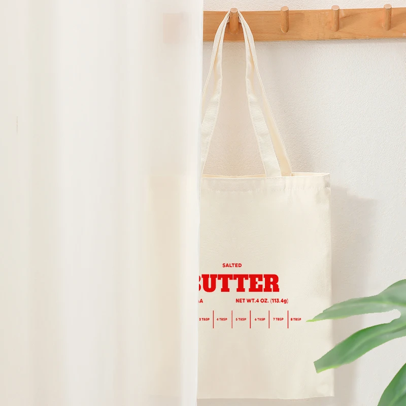 Salted Butter Pattern Tote Bag Canvas Foldable Shoulder Bag Summer Travel Daily Commute Women's Reusable Large Shopping Bag