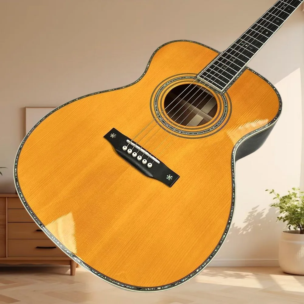 

Акустическая гитара желтого цвета серии OM-42, цельнокорпусная из древесины сосны Asperata, простая, но элегантная, с насыщенным мягким звучанием, бесплатная доставка.