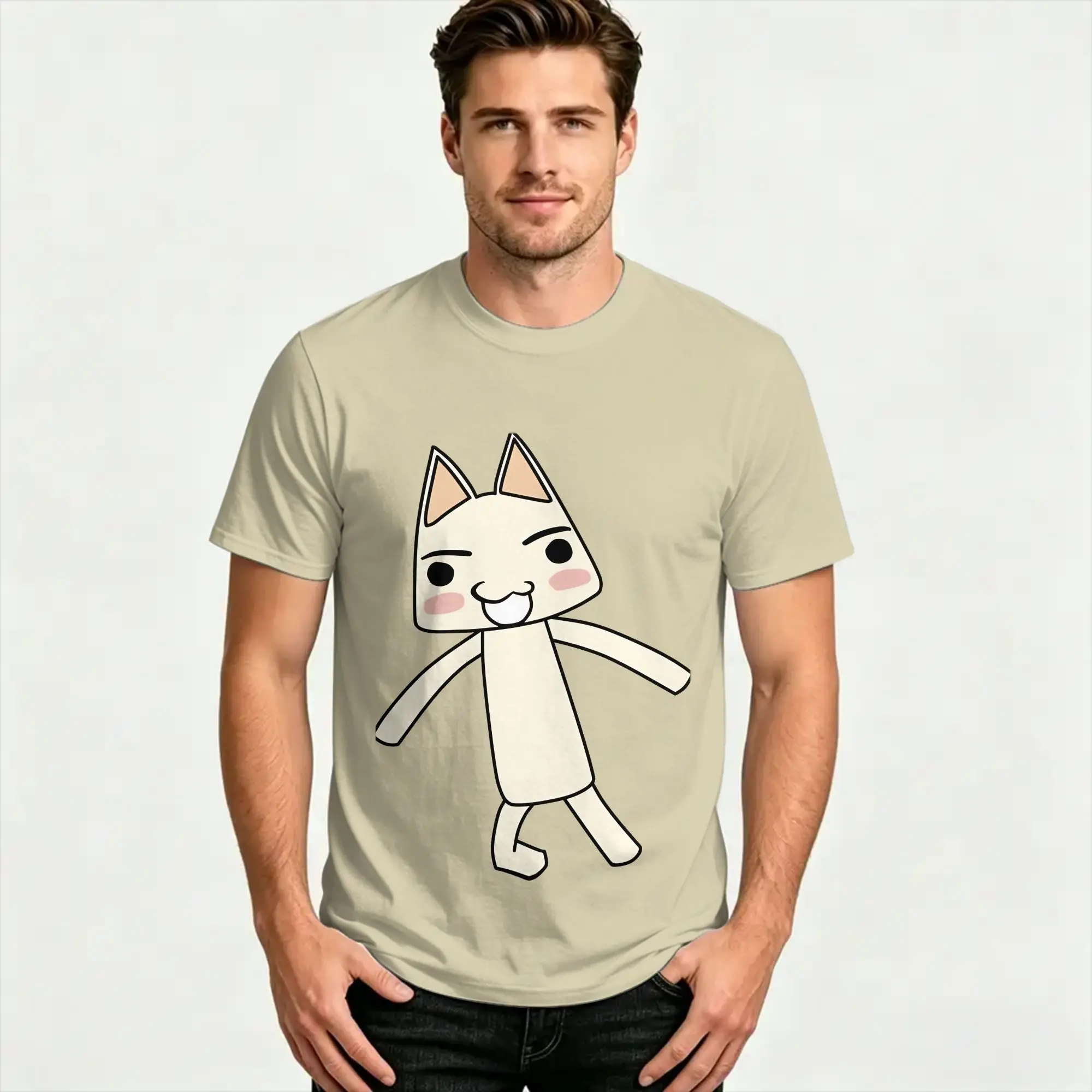 Men Women  Toro Inoue Cat T Shirts Cartoon 100% Cotton Clothes Amazing Short Sleeve Round Collar Tees Gift Idea T-Shirt