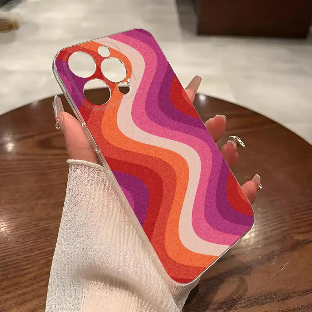 Funda de teléfono con ondas arcoíris para iphone, carcasa transparente para iphone 14Pro, 16, 15, 11, 12, 14 Pro Max, Mini, 8 Plus, XR, XS, SE2020