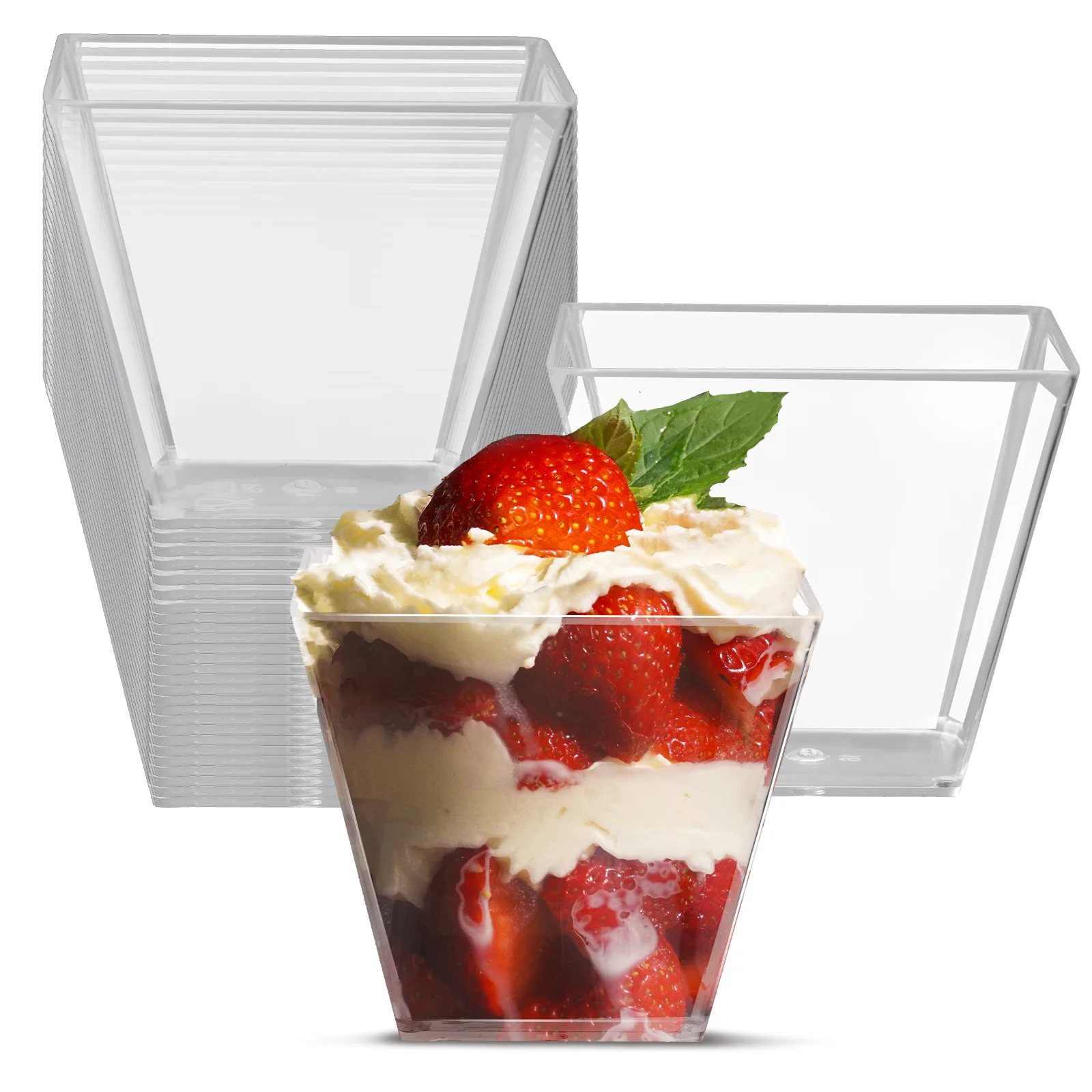 100PCS 60ML Transparent Dessert Cups Hard Plastic Trapezoid Square Dessert Cup Food Grade Plastic Portion Cups Disposable Desser