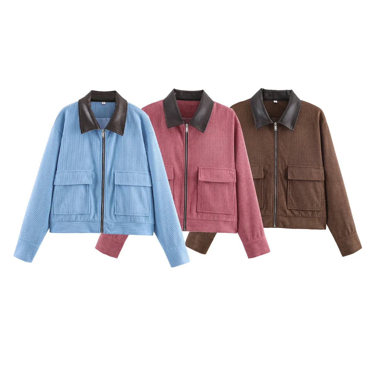 

Женская вельветовая куртка с кожаным воротником и элементами пэчворка QWWU