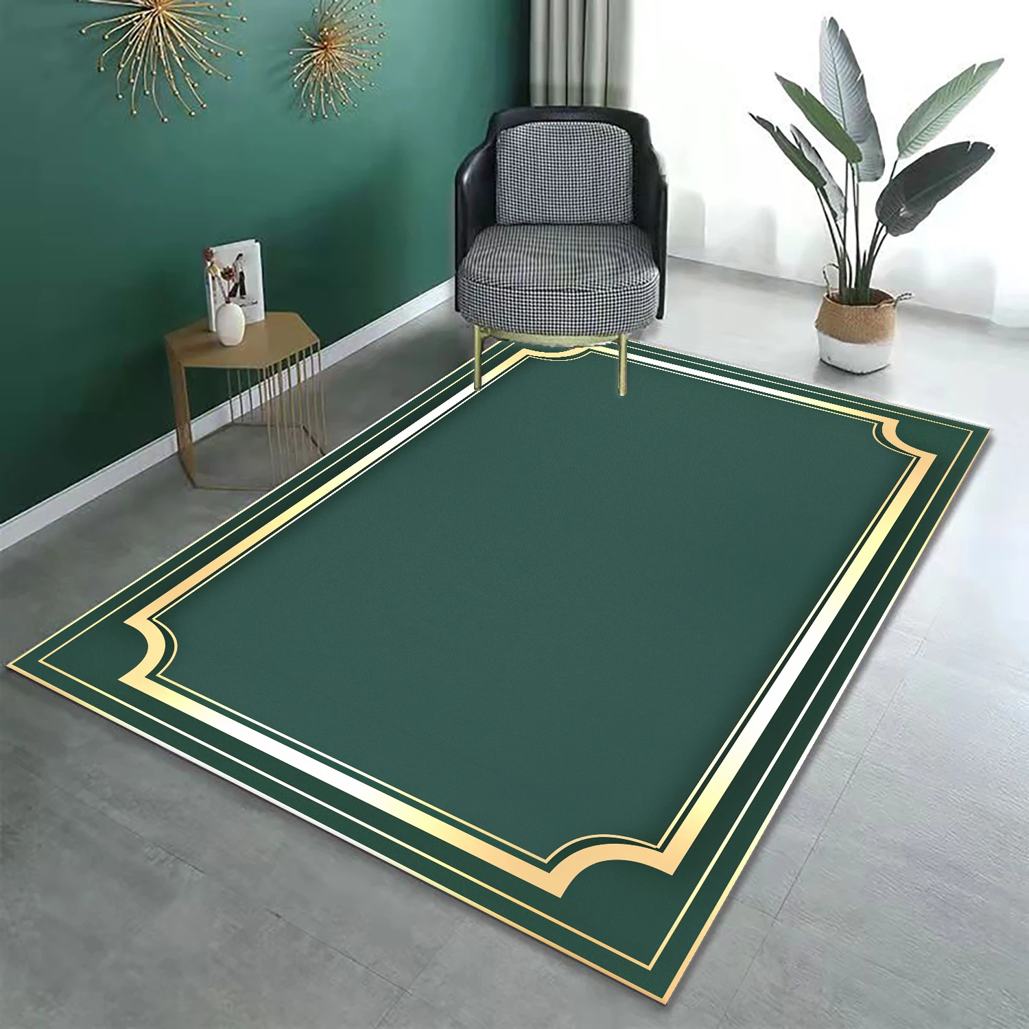 Dark Green Gold Frame Carpet for Living Room Home Soft Fluffy Sofa Area  Decorative Rug  Bedroom Cloakroom Washable Non-slip Mat