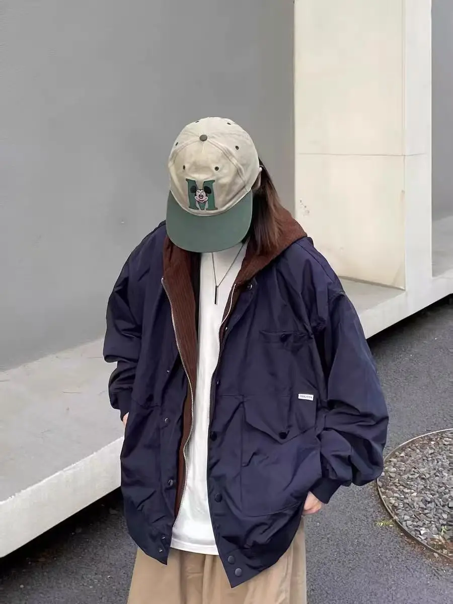 

Ретро-японская рабочая куртка с капюшоном, свободного кроя, с множеством карманов, для мужчин и женщин, осенняя новинка, модный тренд