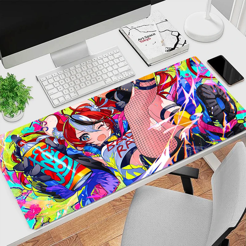 Hololive Hakos Baelz büyük Mouse Pad dizüstü oyun aksesuarları Gamer kabine Mousepad Kawaii Anime kız kaymaz sümen halı