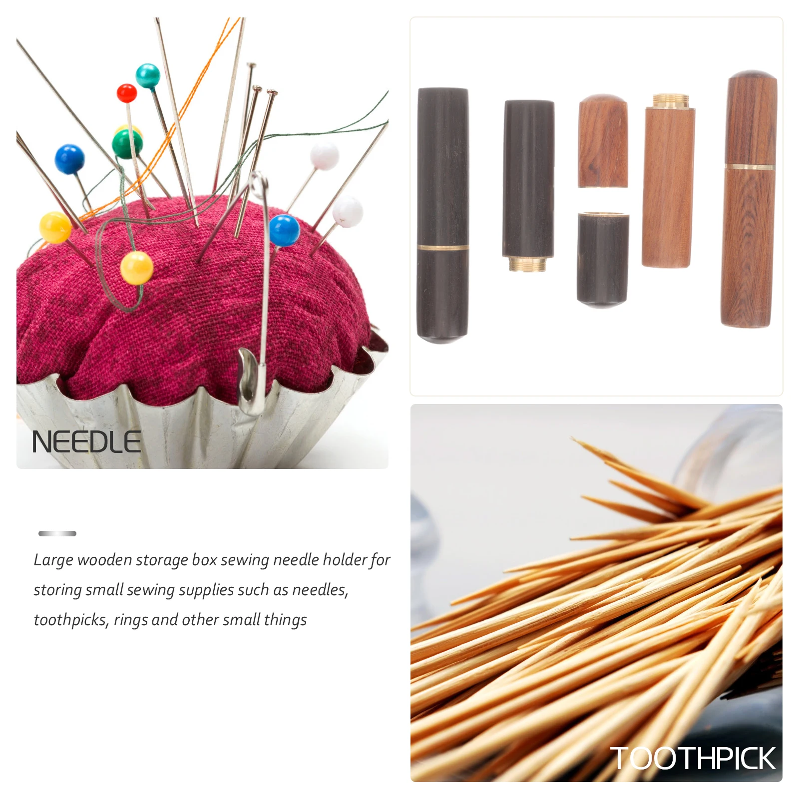 

4pcs Sewing Storage Tube Wooden Needle Case Needles Holder Knitting Cross Stitch Pins Organizer Compact Portable Home