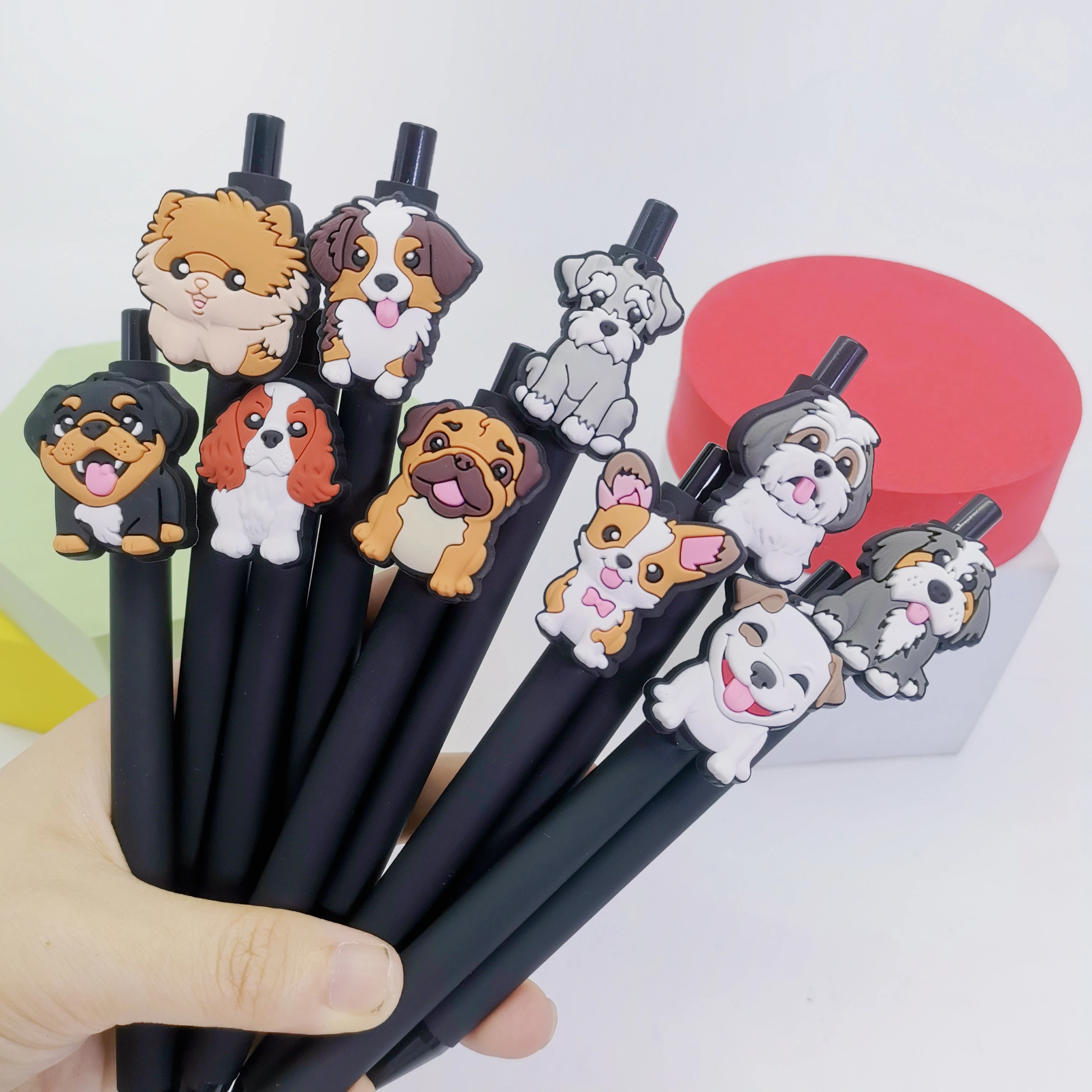 مجموعة مكونة من 10 أقلام حبر جاف بنمط Happy Dog، وتصاميم إبداعية للجرو، وأشكال متعددة، واللوازم المدرسية المكتبية